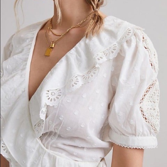 Anthropologie Forever that Girl Wrap Tie Top w Lace & Embroidery Details - Picture 2 of 7